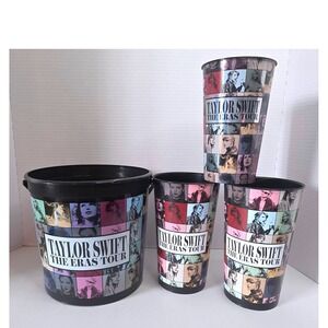 Taylor Swift The Eras Tour Popcorn Bucket and 3 Souvenir Cups Movie Merchandise